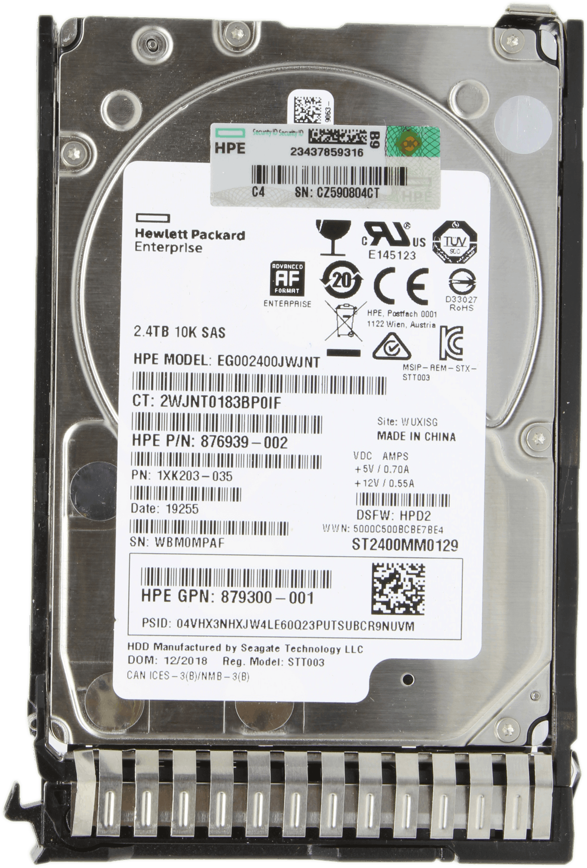 HP EG002400JWJNT 2,5" 2,4 TB SAS 12G 10K HDD + Caddy - 876939-002 ST2400MM0129 | 10285 — Produktlabel (Bild 5 von 6)