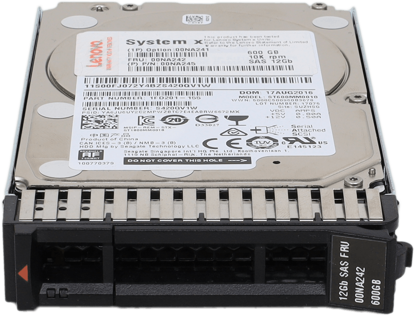 Lenovo System x 600GB 10K SAS 12Gb 2,5" HDD Festplatte P/N 00NA242 1FD201-155 | 10346 — Vorderansicht (Bild 6 von 6)