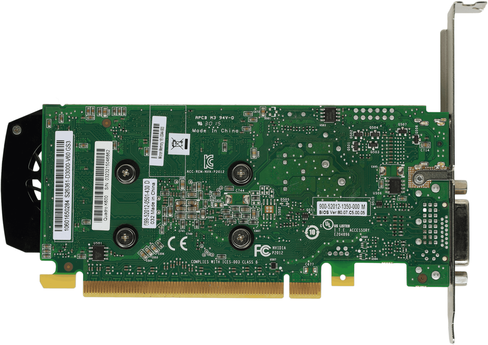 Nvidia PNY Quadro K600 - 1GB DDR3 2x DP 1.2 1x DVI-I DL PCIe2 x16 41W FP | 10342 — Produktlabel (Bild 5 von 6)