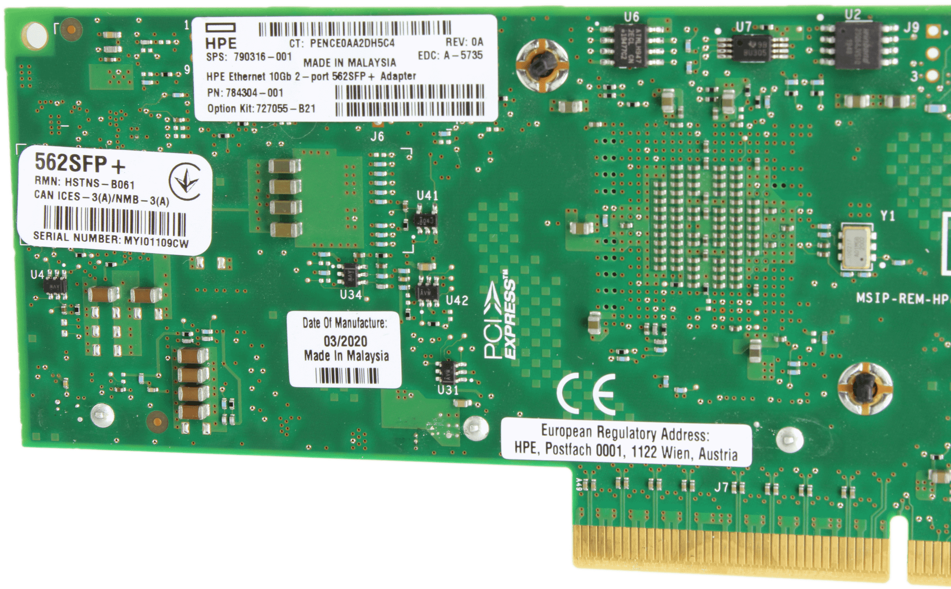 HPE 562SFP+ Dual Port 10Gb SFP+ Netzwerkadapter PCIe3.0 x8 LP - 784304-001 | 10064 — Draufsicht (Bild 6 von 6)