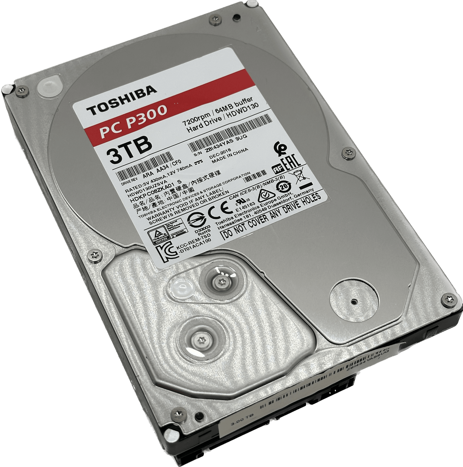 Toshiba P300 SATA III PC Festplatte HDD | 3TB 7200RPM 6 Gb/s 3,5" 64MB | HDWD130 RED | 528 (Bild 1 von 6)