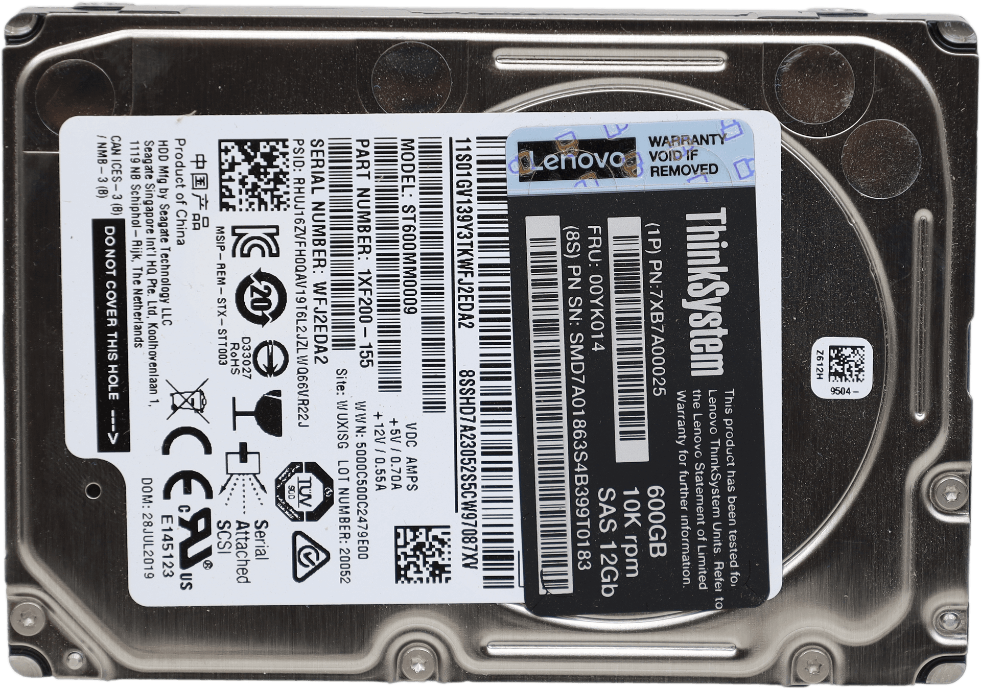 Lenovo ThinkSystem 600GB 10K SAS 12Gb 2,5" HDD Festplatte P/N 00YK014 ohne Caddy | 10345 — Draufsicht (Bild 2 von 5)