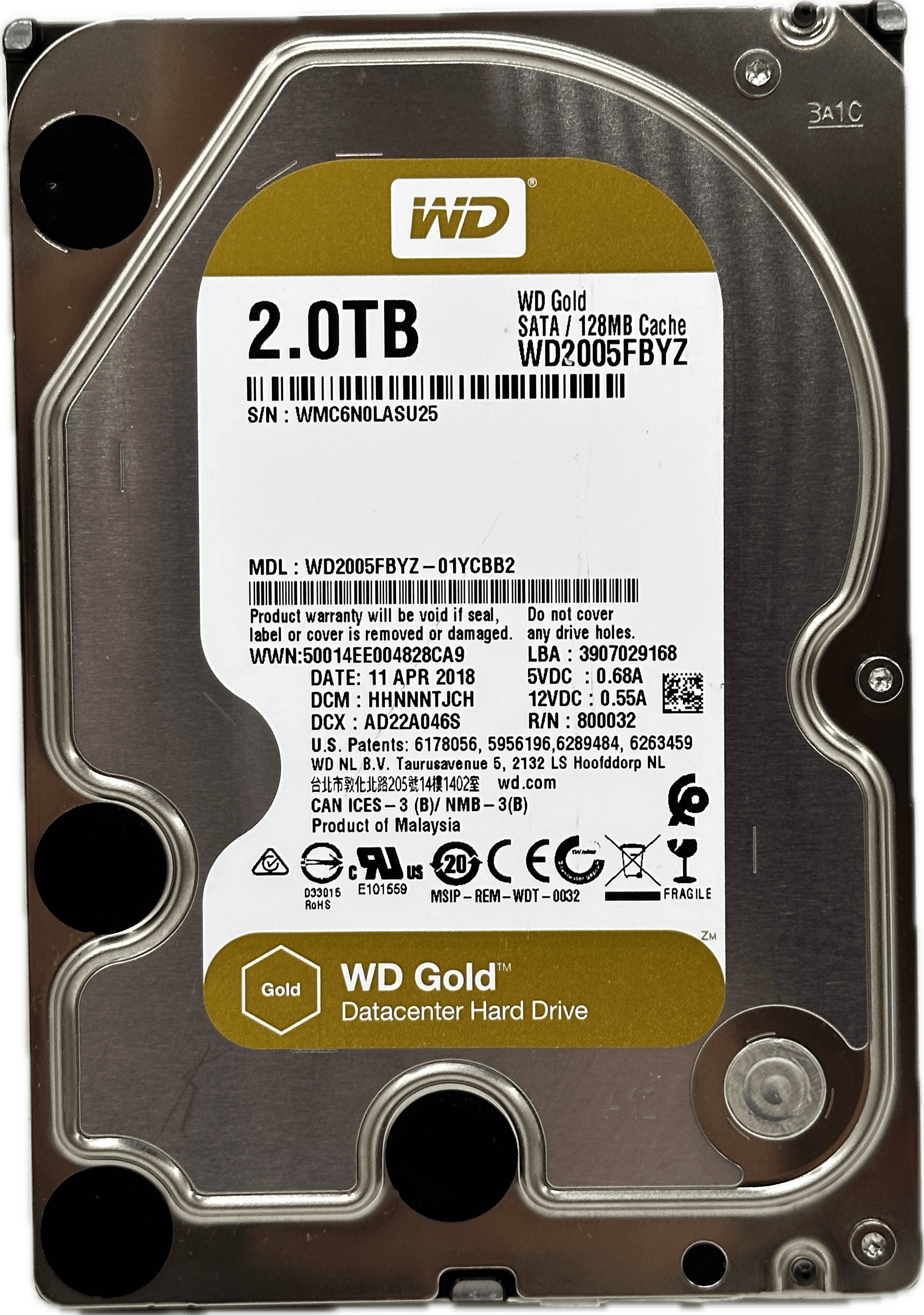 WD Gold Datacenter SATA III PC Festplatte HDD 2TB 7200RPM 6Gb 128MB WD2005FBYZ | 831 (Bild 2 von 6)