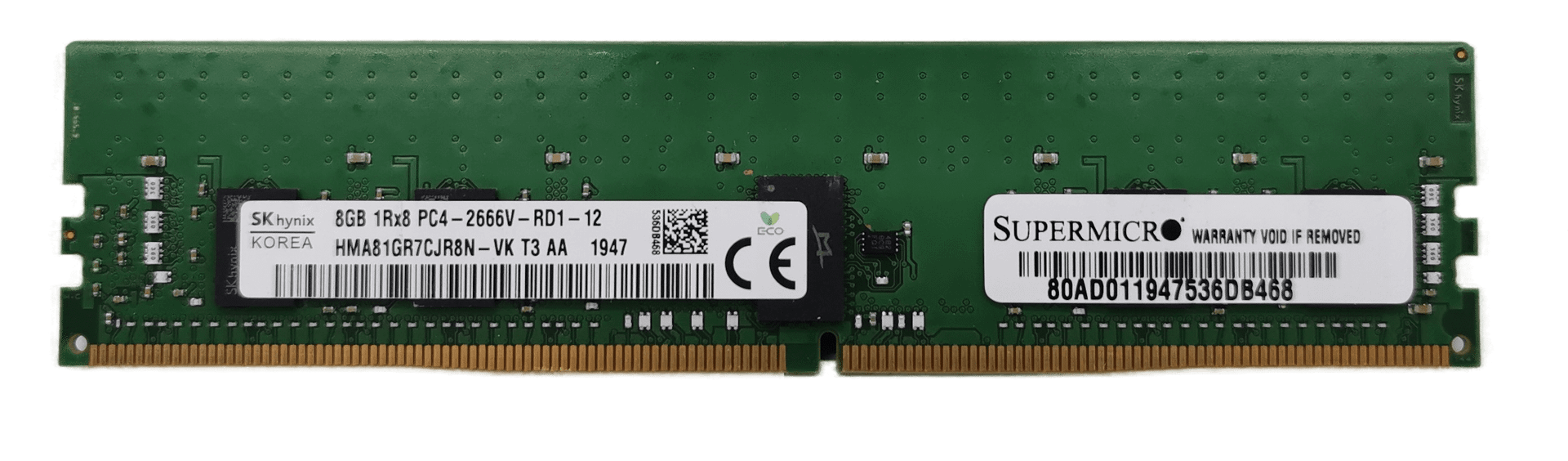 SKhynix Supermicro 8GB PC4-2666V DDR4 2666MHz RDIMM ECC Server HMA81GR7CJR8N-VK | 352 (Bild 1 von 3)