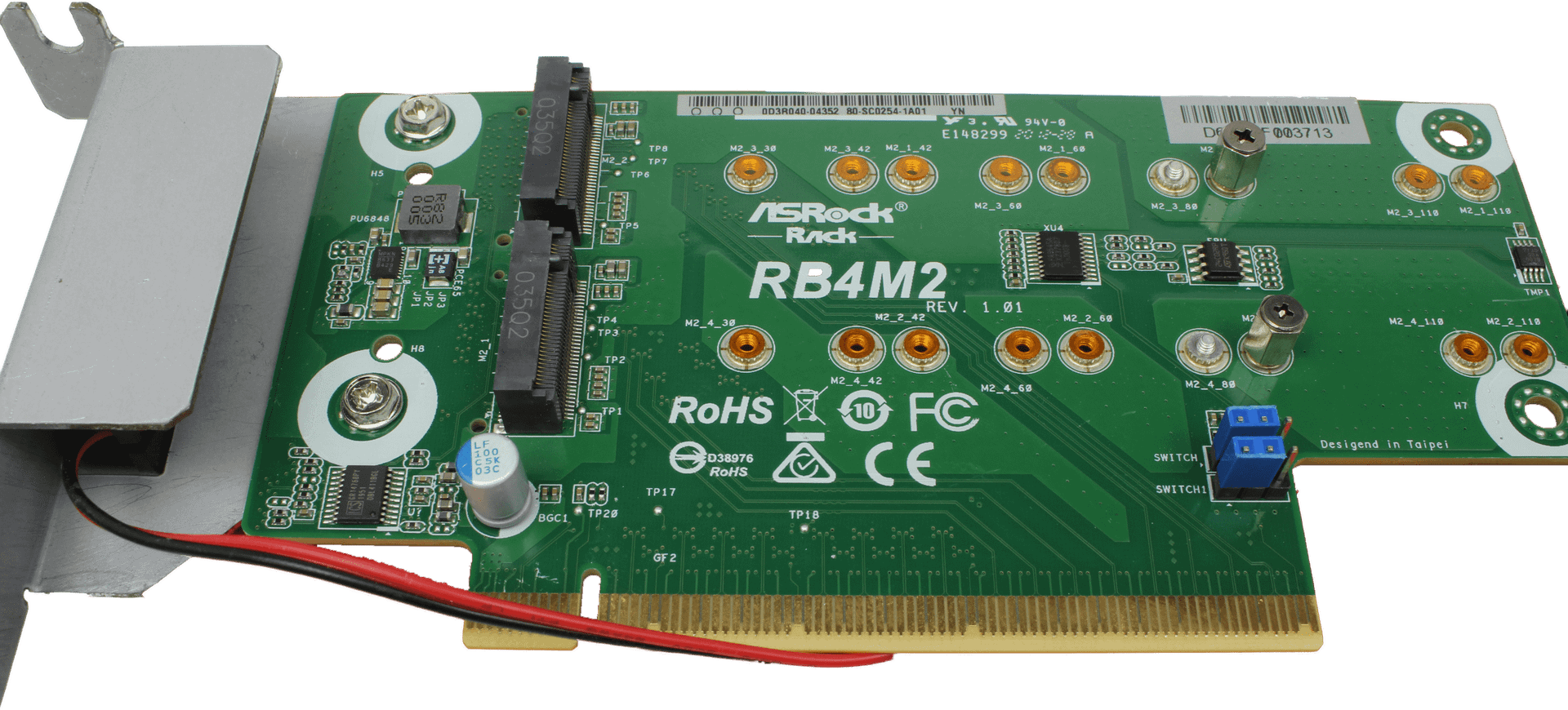 ASRock Rack RB4M2 - Adapter Board - 4x M.2 M-Key SSD to PCIe3.0 x16 mit Lüfter | 10141 — Draufsicht (Bild 2 von 4)